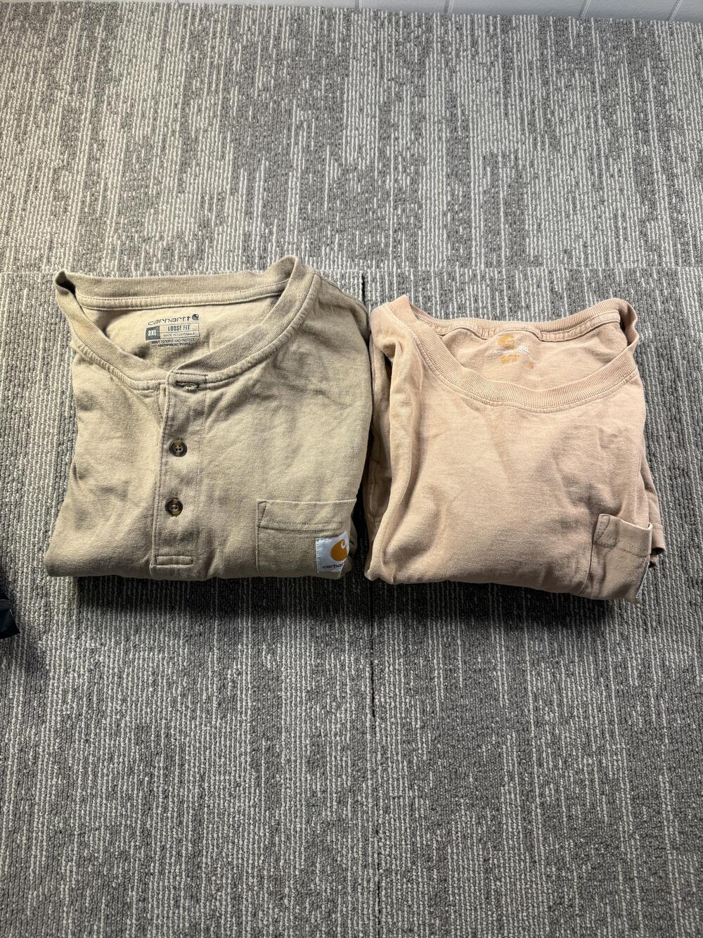 Carhartt Shirt Mens 3XL Beige Pocket Workwear Tagless Tee Henley Lot 2